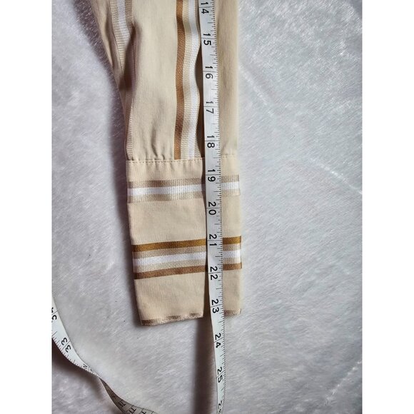 Women’s New York & Company Stretch Beige and Brown Striped Button Down Top SZ XS - Picture 8 of 10